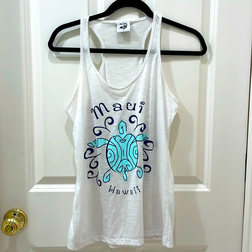 Aloha White Maui Tank With Turtle Size Medium